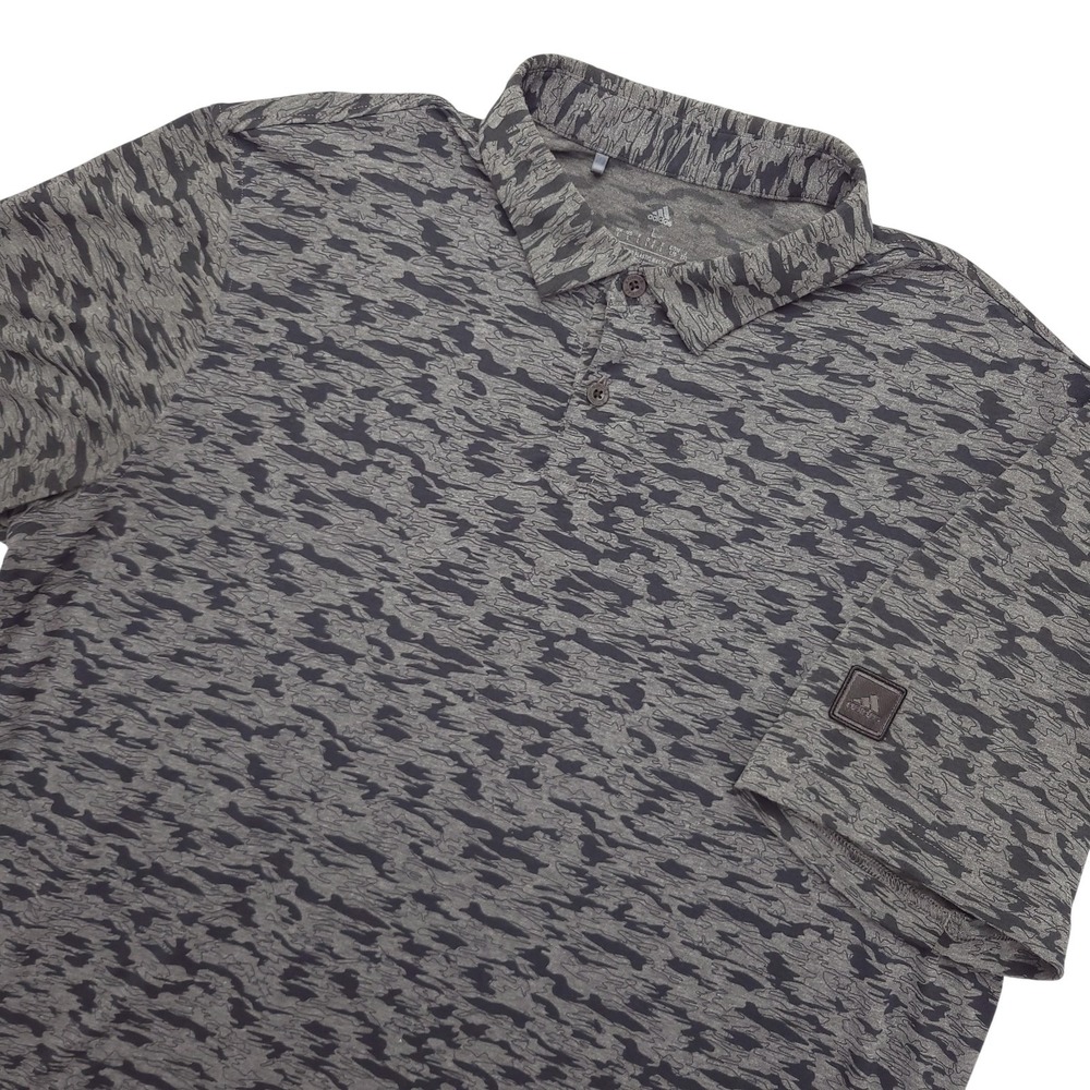Adidas Polo Shirt Mens L Gray Camo Print Golf Performance Polyester Top